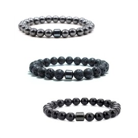 Natural Lava Rock Beads Bracelet,Stretch Elastic Bracelets,Adjustable Braided Rope Gemstone Bracelets for Men Women