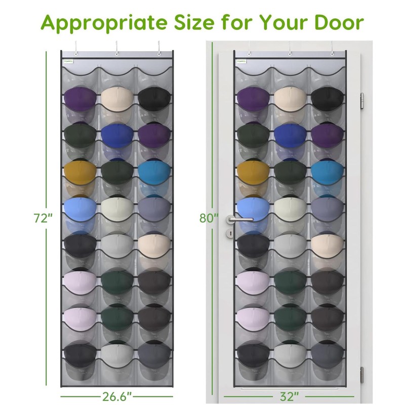 Unjumbly Baseball Hat Rack, 27 Pocket Over-The-Door Hat Organizer with