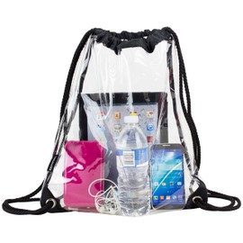 Eastsport Stadium Approved Clear See Through Transparent Sling Backpack Bag Daypack Sackpack, Black Trim