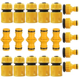 20Pcs Garden Hose Connector Set, Hose Fitting Repair Set, Including 10 End Quick Connectors,5 Double Male Connectors,5 3/4 inch and 1/2 inch 2in1 Plastic Outdoor Graden Hose Tap Connectors, Orange