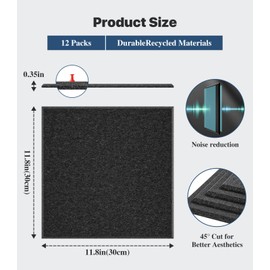 Large Cork Board for Walls - 12 Packs Bulletin Board,48"x36" Cork Board Felt Wall Tiles for Home, School & Office Decor Pin Board,Cork Felt Board DIY Vision Board -Black