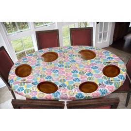 Covers For The Home Deluxe Elastic Edged Flannel Backed Vinyl Fitted Table Cover - Easter Pattern - Round Oblong Oval - Fits Tables up to 48" W x 68" L