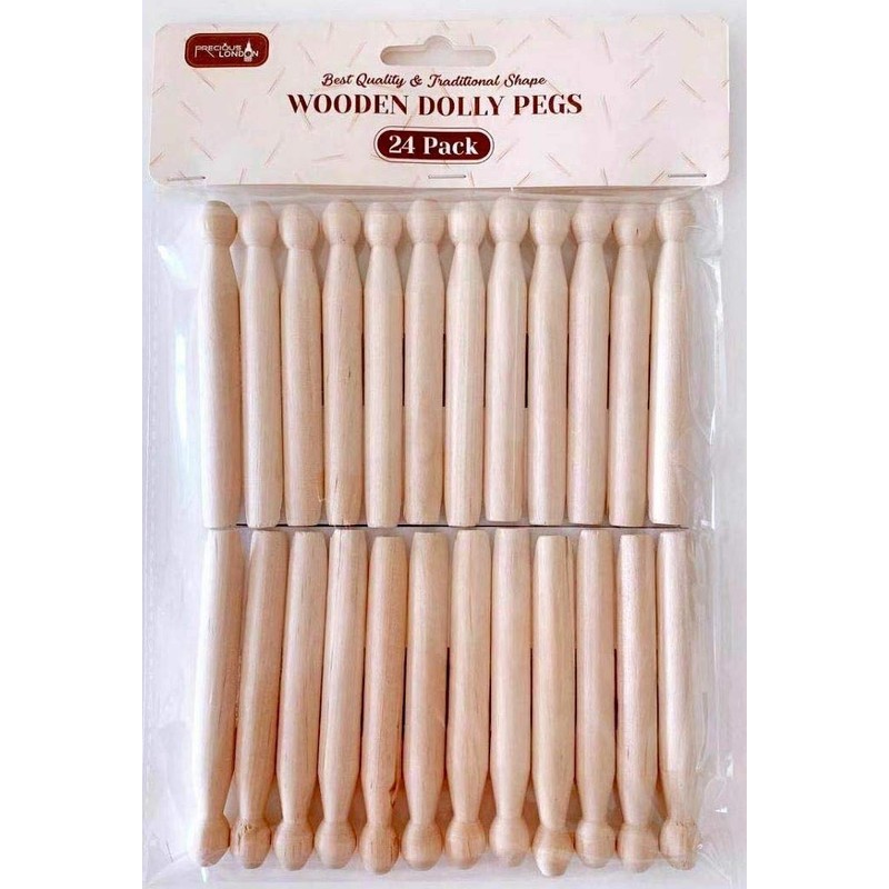 PRECIOUS LONDON Wooden Dolly Pegs 24 pcs Traditional Clothes Line