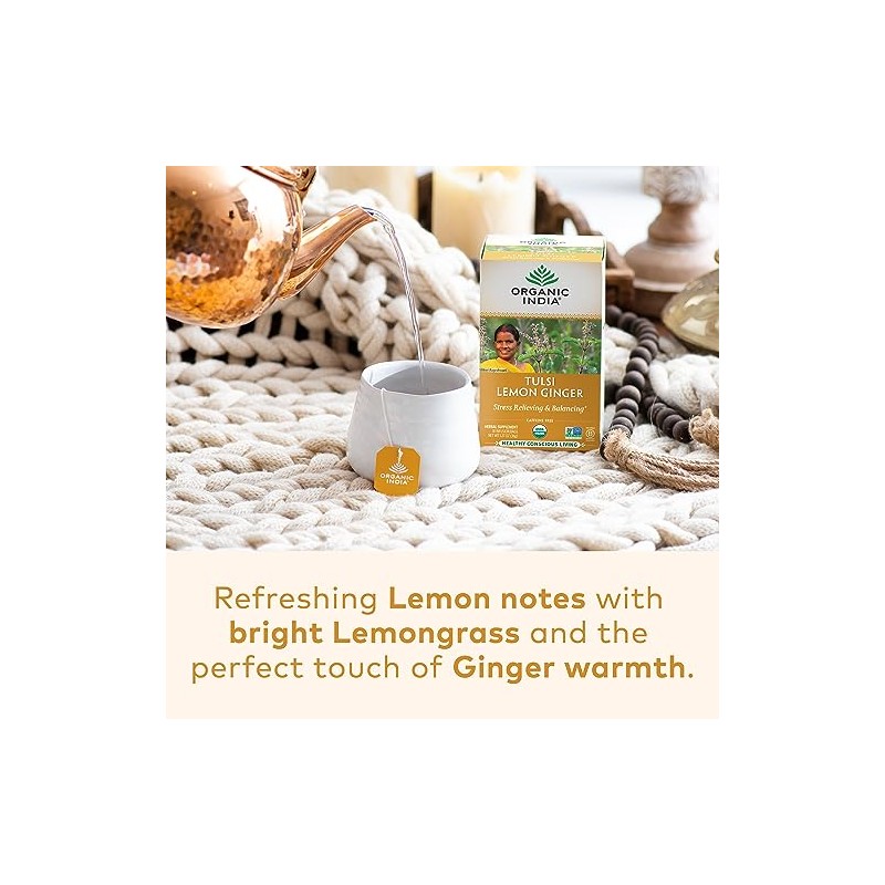 Organic India Tulsi Tea Lemon Jengibre 18 bolsas de té