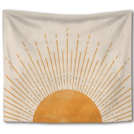 Foritho Boho Sun Tapestry, Minimalist Orange Sunshine Sunray Boho Tapestry Wall Hanging, Mid Century Modern Wall Tapestries for Bedroom Living Room Home Office Decor, 50x60 Inch