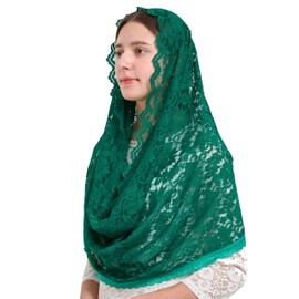 YHDDYG Dark Green Lace Inifnity Chapel Veil for Catholic Wedding, Rose Floral Head Scarf - Breathable Church Ceremony Accessories S121 (Dark Green)