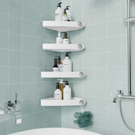 Sotfamily Plastic Shower Caddy Corner (For 90° Only), 4 Pack Adhesive Corner Shower Shelves for Bathroom Organizers and Storage, White