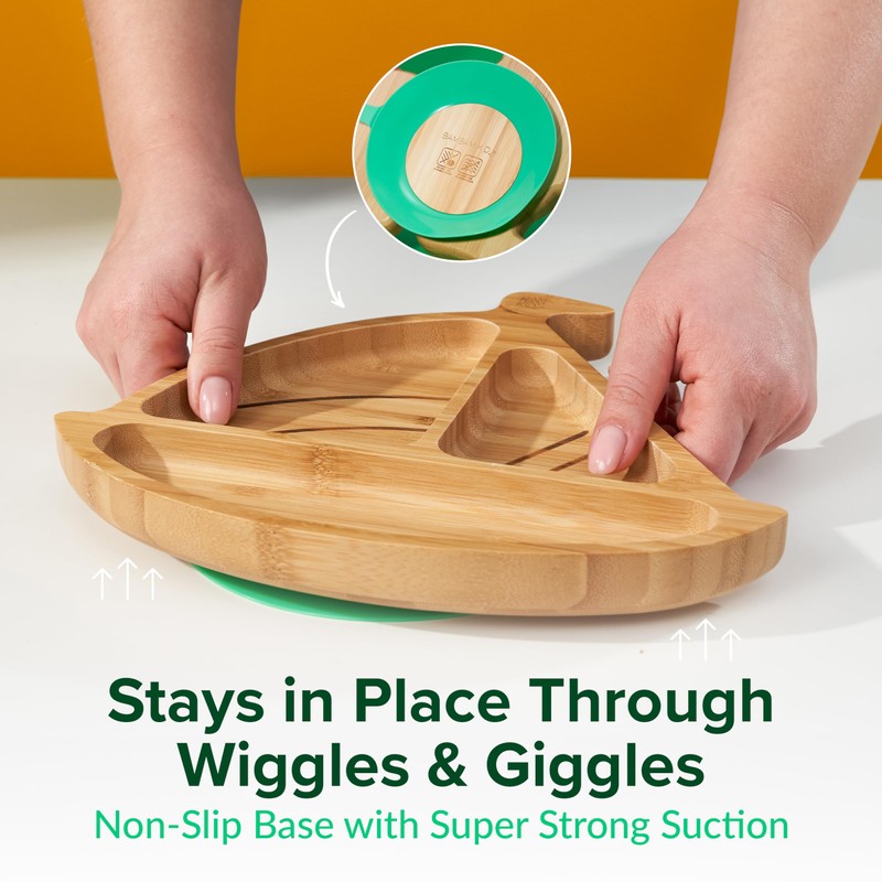 Bamboo Divided Suction Plate Baby - Strong Suction Toddler Plates