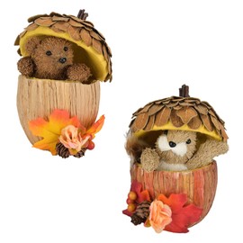 Nature Vibe 6.5 Inches Acorn Decor with Sisal Bear Squirrel Figurine Inside for Fall Decorations,Natural Woodland Animals Figurines in Acorns as Fall Table Centerpieces for Autumn Decor