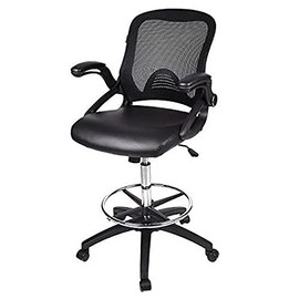 Drafting Chair with Flip-up Armrests, Tall Office Chair Adjustable Height, Standing Desk Chair rotatable pu Leather seat(Black)