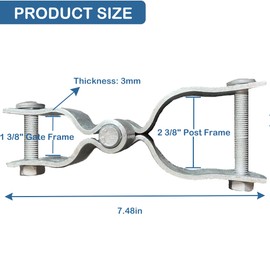 2 Pack 1-3/8" x 2-3/8" Chain Link Fence Gate Hinge Kit, Galvanized Steel Gate Hinges, Heavy Duty with 2 PCS 1-3/8" Frame Hinge and 2 PCS 2-3/8" Post Hinge, Bolts & Nuts Included