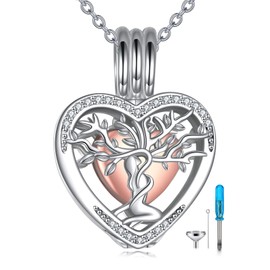 VONALA Tree of Life Urn Necklace 925 Sterling Silver 14k White Gold Plated Cubic Zirconial Pendant Necklace for Women