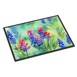 Caroline's Treasures DAC1709JMAT Texas Bluebonnets in Watercolor Indoor or Outdoor Mat 24x36 Front Door Mat Indoor Outdoor Rugs for Entryway, Non Slip Washable Low Pile