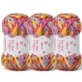 3x100g Fluffy Velvet Chenille Yarn for Crocheting and Knitting, 3x87.4yd Baby Yarn for Crocheting Soft, Crochet Chunky Yarn Amigurumi Yarn (Sunrise)