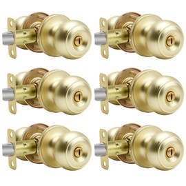 goldenwarm Gold Interior Door Knobs, Interior Door Knobs Bedroom, Brass Door Knobs Privacy, Brushed Brass Finish Door Knobs Interior, Door Knobs Bulk(6 Pack, Gold)