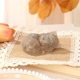 ZHIYUXI 3" Rutile Quartz Cat Figurines Sleeping Cat Decor Statue Gemstones Healing Crystals Reiki Energy Balance Bedroom Decor
