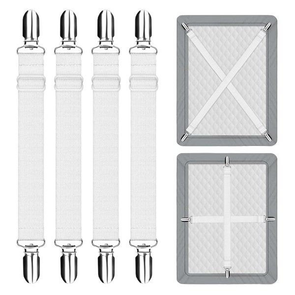 Bed Sheet Tensioner, Adjustable, Pack of 4 Flat Sheet Tensioners,