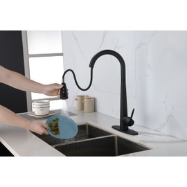 KUIKUI Kitchen Faucet with 20" Pull Down Sprayer, Single Lever Pull Out Kitchen Sink Faucets Gooseneck Spot, Matte Black