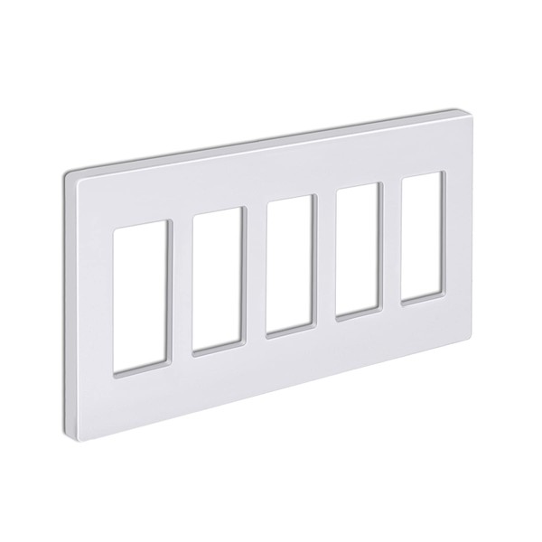 BESTTEN 5-Gang Screwless Wallplate, Decorator Outlet Cover, Decorative Switch Plate, USWP6 Snow White Series, for Dimmer, GFCI, USB Receptacle, H4.69” x W10.18”