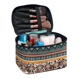 JoyLamoria Tote Bag Large Capacity Cosmetic Bag Toiletry Bag Case Zipper Closure Makeup Bag, Aztec Southwestern Leopard Print