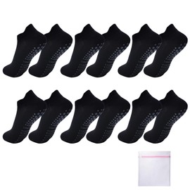 VEGCOO 6 Paia Calzini Antiscivolo per Donna e Uomo, Calzini Yoga Pilates Calze Antiscivolo Pilates per Yoga, Balletto, Danza, Fitness (Nero)