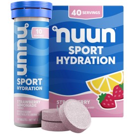 Nuun Sport Electrolyte Tablets with Magnesium, Calcium, Potassium, Chloride & Sodium, Gluten Free & Vegan, Strawberry Lemonade, 4 Pack (40 Servings Total)