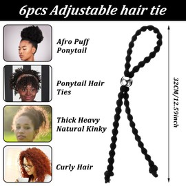 BOHUIZ 6 Pcs Adjustable Length Hair Ties for Thick Puff Cuff Hair, afro puff ponytail for black women, Silk Soft Ponytail Holder Loc Headband for Braided Kinky Curly Pineapples No-Slip Design