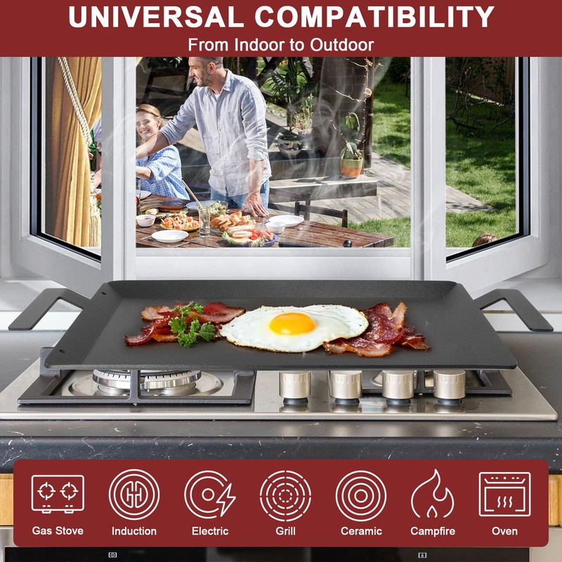 Carbon Steel Griddle - Professional Cookware Griddle Pan for Induction,