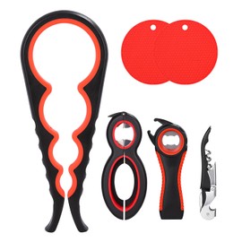 Pack of 6 Jar Opener Gripper Bottle Opener Multifunctional Bottle Opener 6-in-1 Multi-Function Can Opener Jar Opener Lid Opener Screw Cap Opener 5-in-1 Lid Opener
