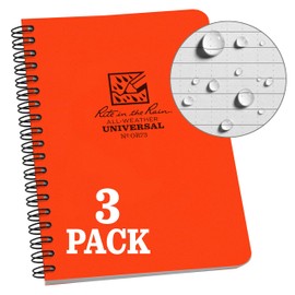 Rite in the Rain Weatherproof Side Spiral Notebook, 4.625" x 7", Orange Cover, Universal Pattern, 3 Pack (No. OR73L3)