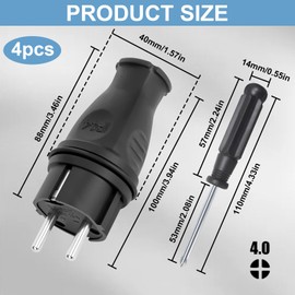 Schuko Plug, Protective Contact Plug, Flame Retardant IP44 Power Plug, Protective Contact, Europe Schuko Plug for 8-10 mm Cable, 250 V (16 A), Cable Connector for Outdoor Use, Pack of 4