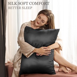 Adubor Silk Pillowcase 2 Pack for Hair and Skin with Hidden Zipper, Both Sides 23 Momme Silk Pillow Case (Black, Standard: 20''x26'')