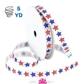 Morex Ribbon Betsy Ross Printed Satin Ribbon Spool, 3/8-Inch by 5-Yard, Red/White/Blue