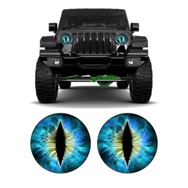 GutGiel 2PCS Beast Eyes Headlight Decals for Jeep, 3D Cool Beast Eyes Light Decoration Stickers, Waterproof Car Body Window Bumper Round Decal Compatible with Car Truck Jeep Wrangler（Blue）