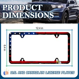American Flag Eagle License Plate Frames - 2 Pack Patriotic Stainless Steel License Plate Holder Covers,Rust-Proof Waterproof Car Decorative Tag Frames for Standard US 12x6 Inch