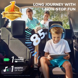 iClever BTH12 Kids Bluetooth Headphones,Colorful LED Lights Kids Headphones Wireless,74/85dBA Safe Volume,85H Playtime,Fast Charging,Bluetooth 5.2,Over Ear,Built-in Mic for iPad/Tablet/Airplane,Blue