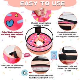 MRSOHRET Dog Cone, Dog Surgery Collar, Inflatable Cones for Small Medium Large Dogs, Pink Doughnut Dog Recovery Collar, Does not Impede Vision