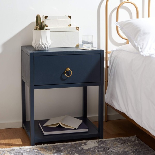 Safavieh Home Collection Yudi Navy and Gold 1-Drawer Nightstand