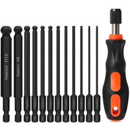 Hakkin Ball End Allen Key Bit Set Allen Wrench Hex Key Bits S2 Steel 100mm Magnetic Hex Bit Set with Bit Driver for Furniture Assembly H1.5-H10