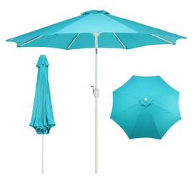 Aoodor 9 Ft Patio Market Umbrella, Outdoor Table UV Protection Umbrella with 8 Sturdy Steel Ribs, Push Button Tilt and Crank for Garden, Deck, Backyard, Poolside, Teal