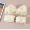 Plush Bowknot Spa Headband and Wristband Set (Creamy White, one