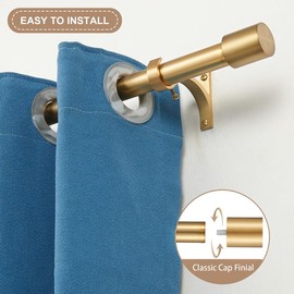 Warm Gold Curtain Rods 28-149", Splicing Window Curtain Rods, Decorative Curtain Rods with Cap Finials, Adjustable 1-Inch Window Treatment Curtain Rods, Telescoping Drapery Rods Warm Gold