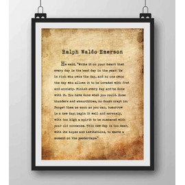 Ralph Waldo Emerson-"Finish Every Day"- Inspirational Poem Page Print- 8 x 10" Poetic Wall Art. Distressed Parchment Print-Ready To Frame. Home-Office-Study-School Decor. Great Gift for Poetry Fans!