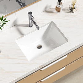 Enbol Undermount Bathroom Sink Rectangle 18x13 Inch White Ceramic Vessel Sink Under Counter Lavatory Vanity Vessel Sink with Overflow ECU1611