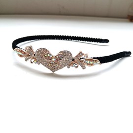 Crystal Heart Flower Hair Hoop Rhinestone Butterfly Headband 1920s French Love Heart Hair Band Vintage Velvet Hair styling Headpiece Accessories for Women(Gold A)