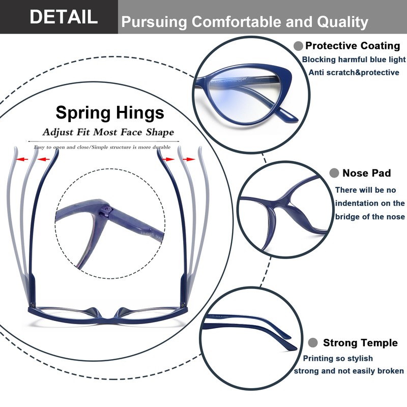 EYEURL Reading Glasses for Women 5 Pack Fashion Cat Eye