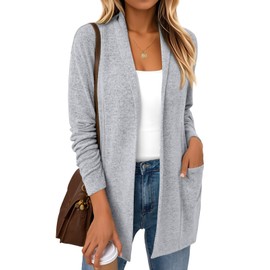 LILLUSORY Cardigan Sweaters for Women Lightweight Open Front Cardigans Casual Loose 2025 Fall Sweater with Pockets Grey M