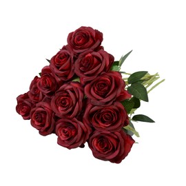 DH EYB 12pcs Wine Red Rose Artificial Flowers, Fake Roses Silk Rose Flower 50cm Faux Roses with Stems Blossom Bridal Rose Bouquet for Wedding Home Party Valentines Day Gift (Wine Red)
