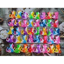 100 Packs Bulk cat Animal Fidget Mini pop Keychain Rainbow Sensory Push Toy for Friend Birthday Summer Party Favors and Holiday Children Kids Students Small Prize Gift