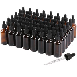 NOOEEISS 48 Pack, 2oz Glass Dropper Bottle, Preety Texture Tincture Bottles with Precise Scales Eye Droppe, for All Kinds Of Mixed Liquids,Leak-Proof Design for Easy Travel (Amber)